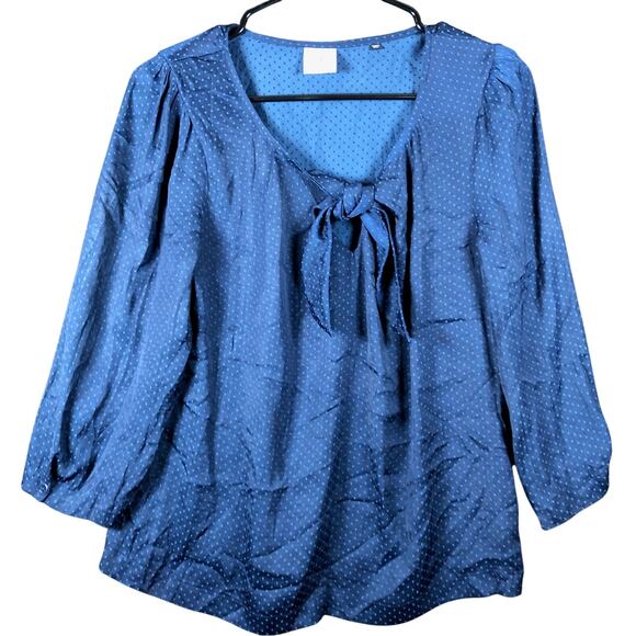 Cabi Womens Blouse Blue Dotted Front Tie Key Hole Long Sleeve Small - Picture 1 of 12
